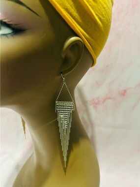Crystal Fringe Drop Earrings - Silver